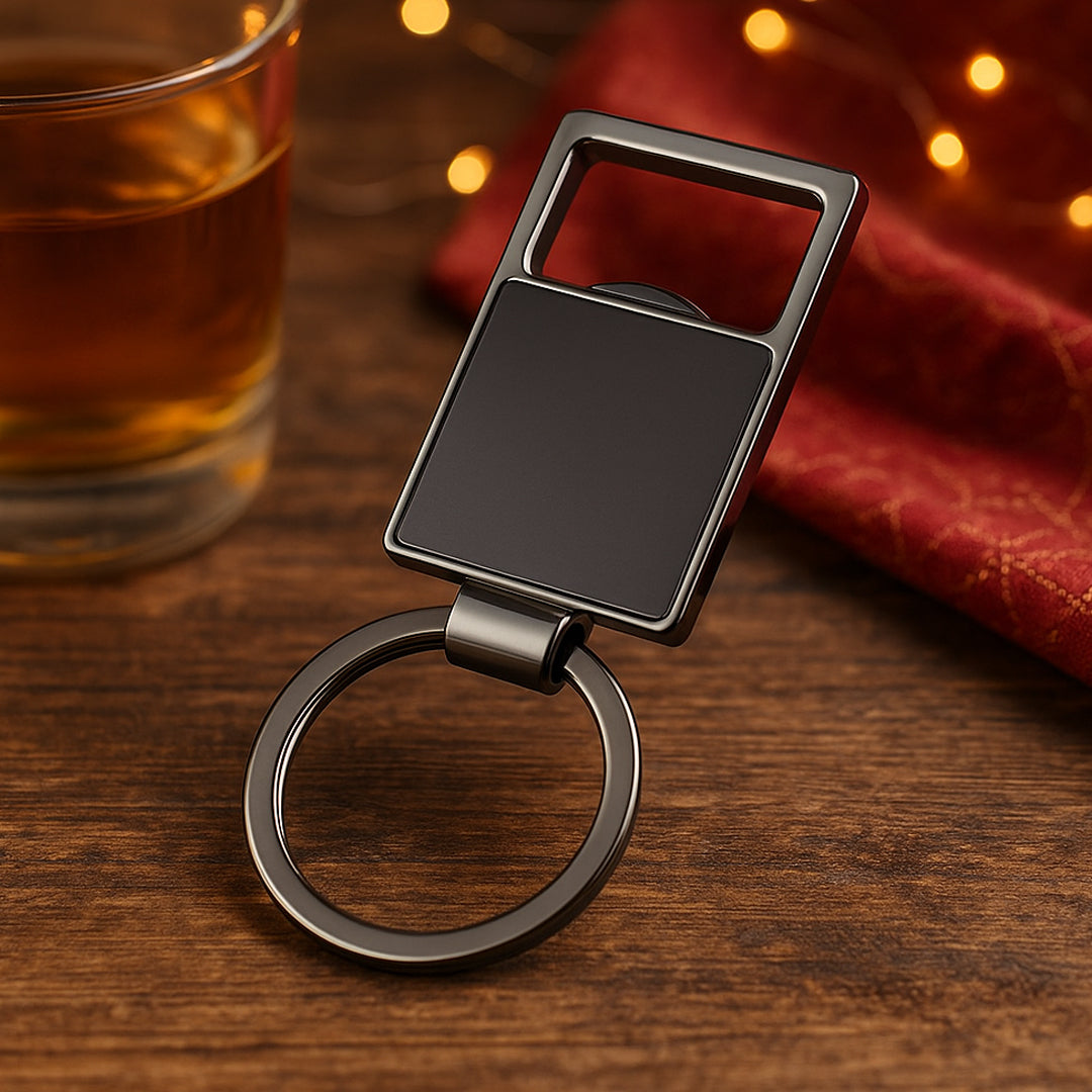 J132  Large Metal Keychain with Opener - Gunmetal Finish - corporate gift by YuBingo