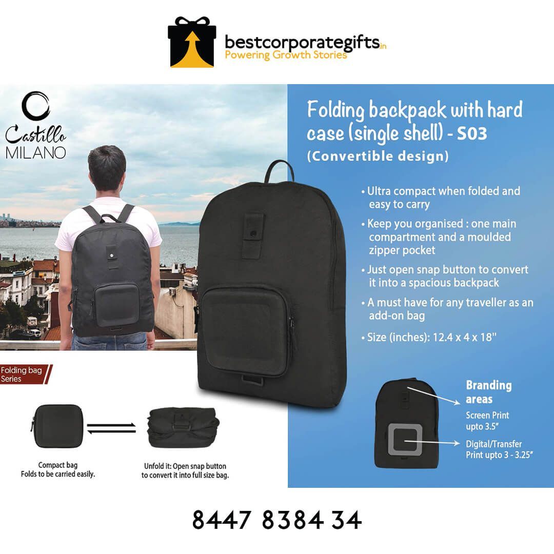 Folding Backpack With Hard Case (Single Shell) By Castillo Milano - corporate gift by YuBingo