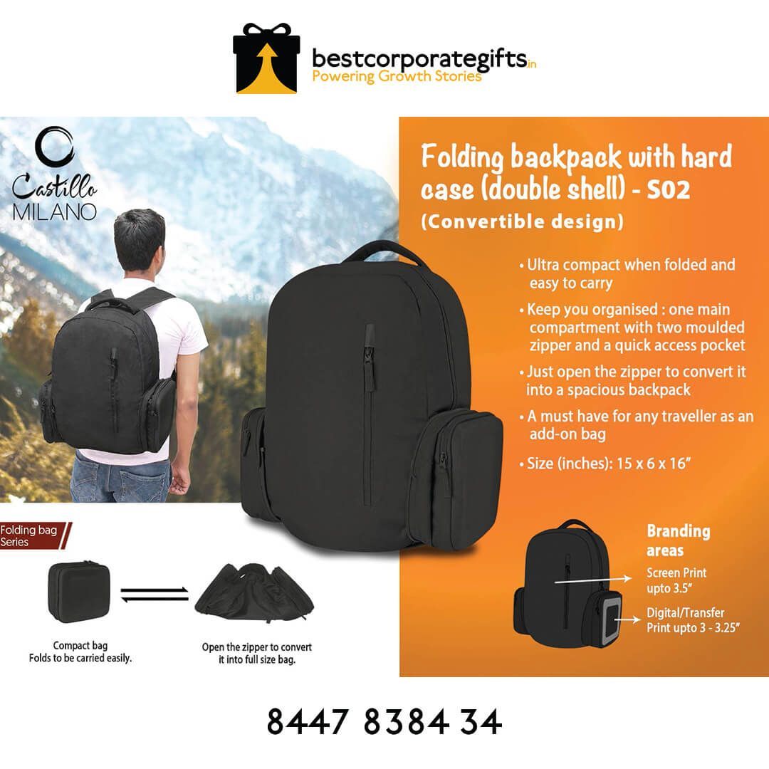 Folding Backpack With Hard Case (Double Shell) By Castillo Milano - corporate gift by YuBingo