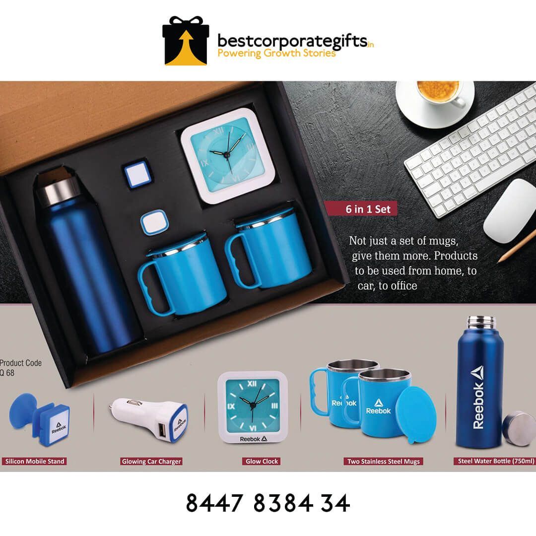6-in-1 Gift Set: Steel Water Bottle, Silicon Mobile Stand, Glowing Car Charger, Glow Clock, Two Stainless Steel Mugs - product image 3