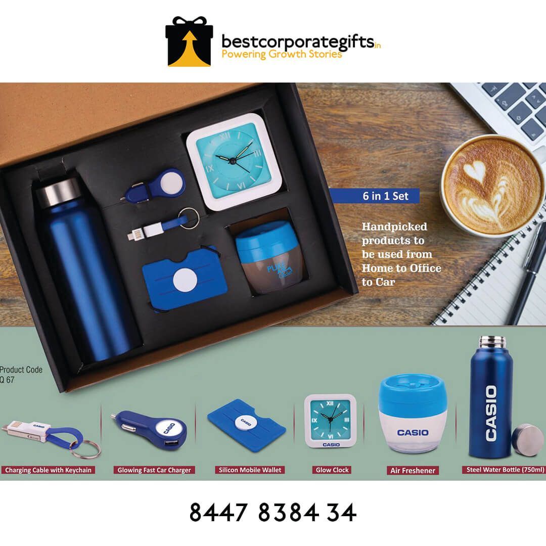 In 1 Set: Steel Water Bottle (750ml), Silicon Mobile Wallet, Charging Cable Wi - corporate gift by YuBingo