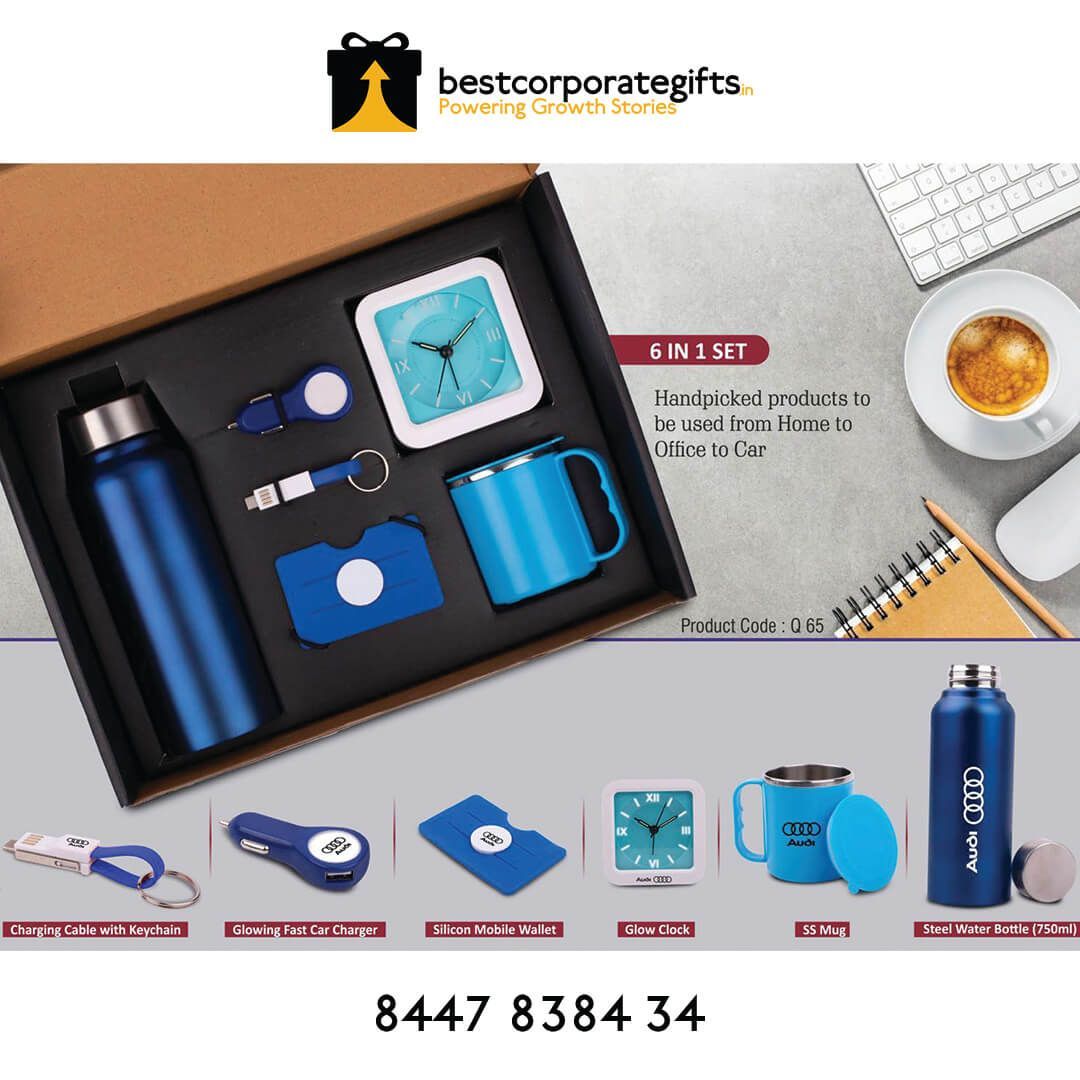 6 In 1 Set: Steel Water Bottle (750ml), Silicon Mobile Wallet, Charging Cable Wi - corporate gift by YuBingo