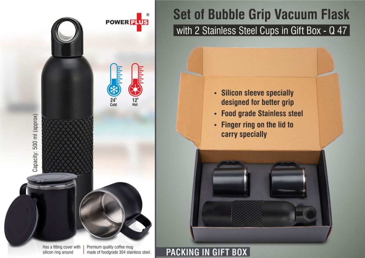 Set Of Bubble Grip Vacuum Flask With 2 Stainless Steel Cups In Gift Box - corporate gift by YuBingo