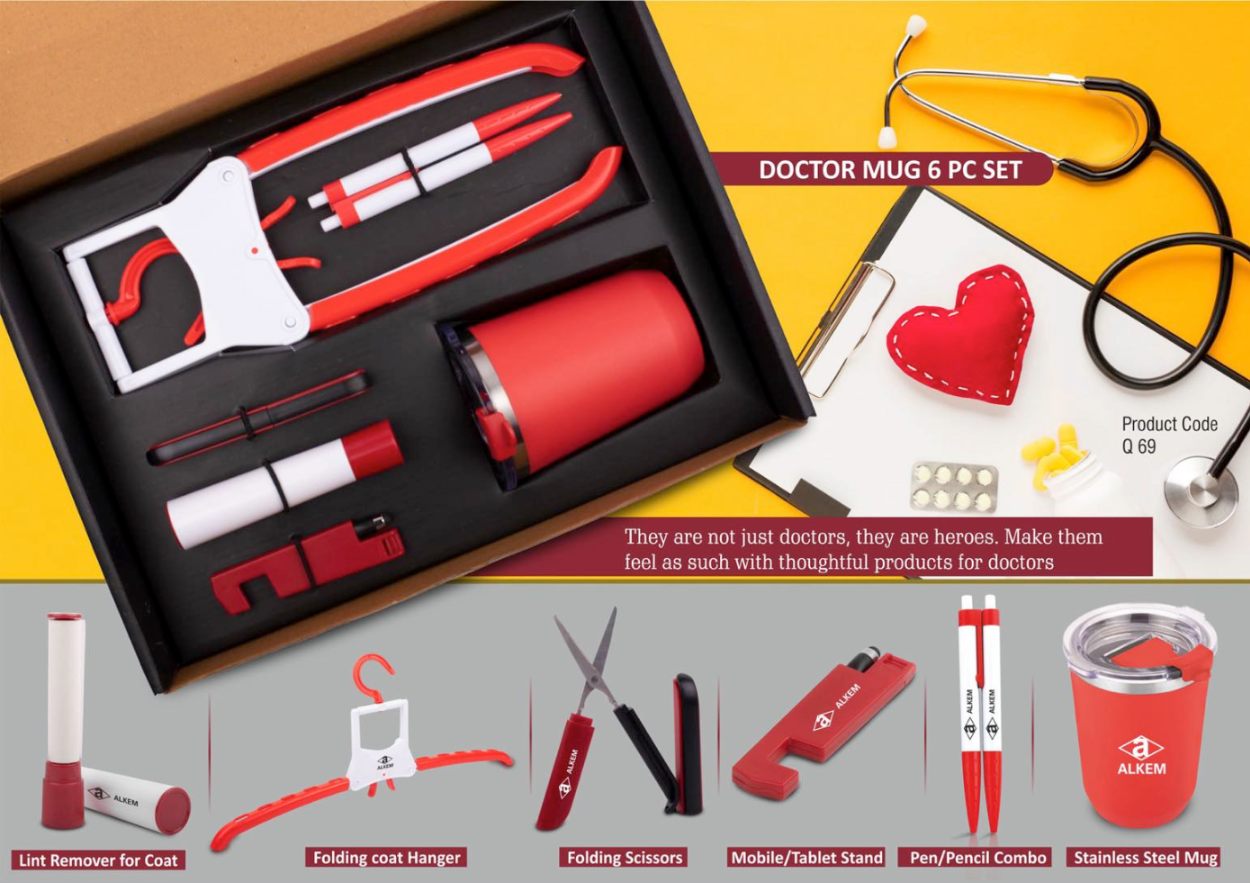 Doctor Mug Set: Folding Coat Hanger, Lint Remover, Scissors, Mobile/Tablet Stand, Pen/Pencil Combo - corporate gift by YuBingo