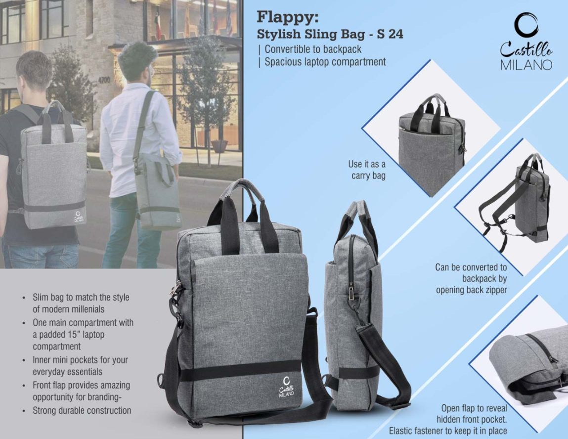 Flappy: Stylish Sling Bag - Convertible To Backpack - Spacious Laptop Compartment - corporate gift by YuBingo
