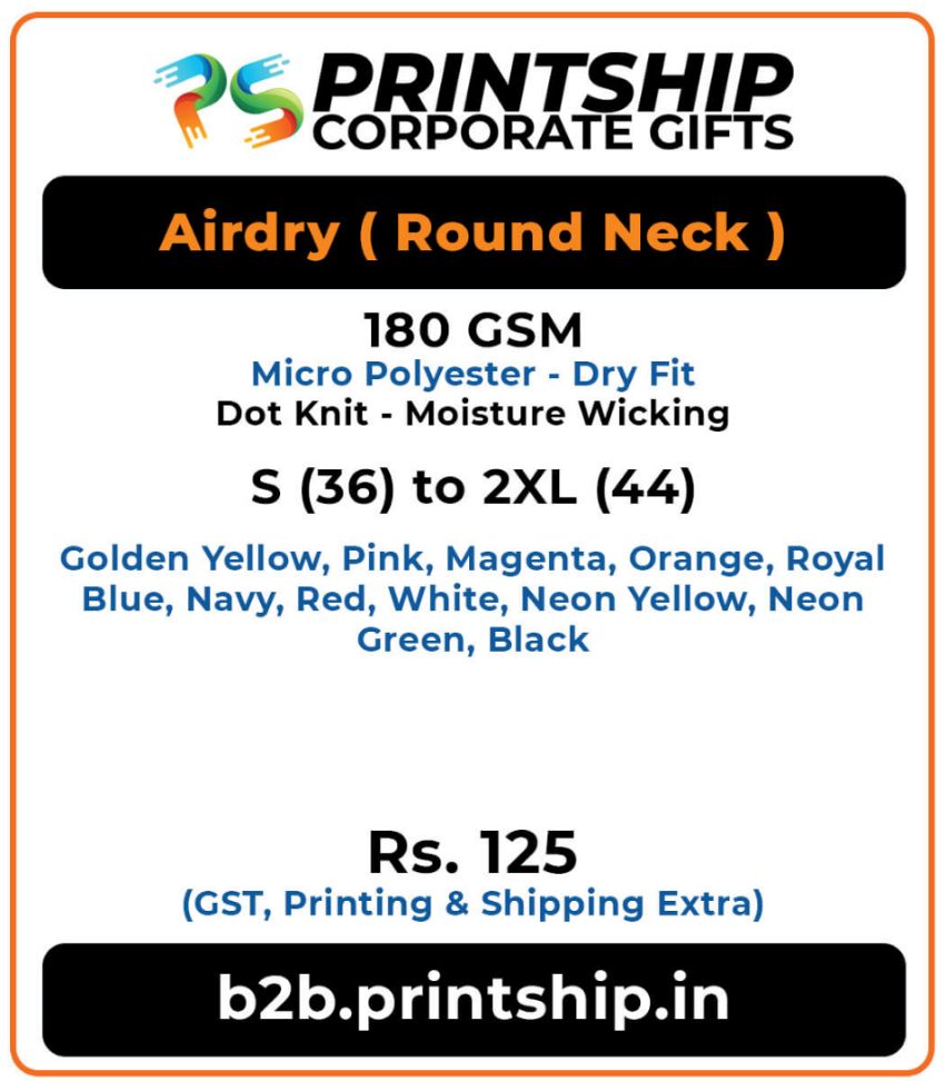 Airdry Round T-Shirt Corporate Gift - Colour 1