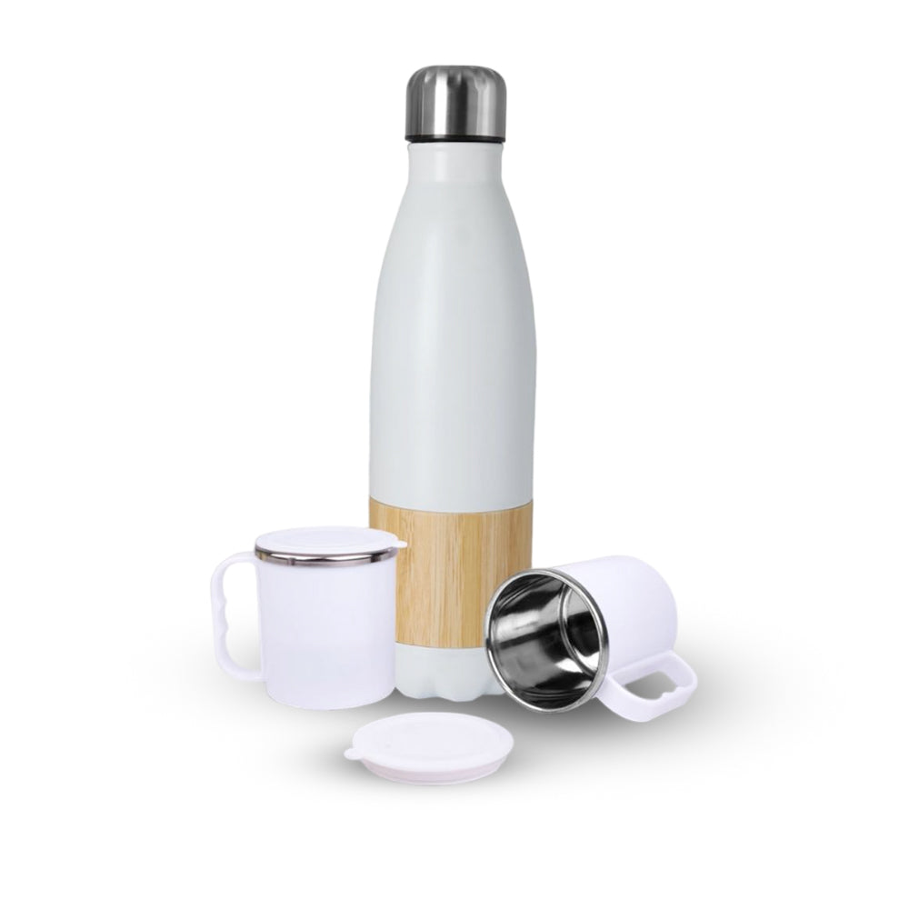 Set Of Bamboo Cola Vacuum Flask With 2 Stainless Steel Cups In Gift Box - corporate gift by YuBingo