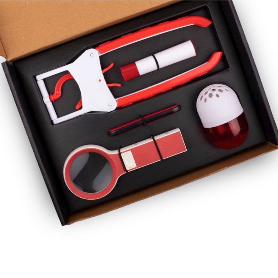 Doctor Magnifier Set: Folding Coat Hanger, Lint Remover, Folding Scissors, LED Magnifier, Capsule Shape Air Freshener | 5 Pc Set (Red) - Corpo - corporate gift by YuBingo