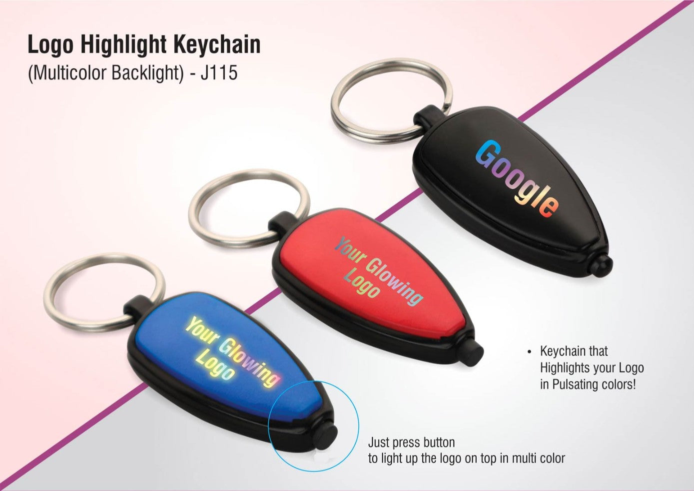 Logo Highlight Keychain (Multicolor Backlight) - corporate gift by YuBingo