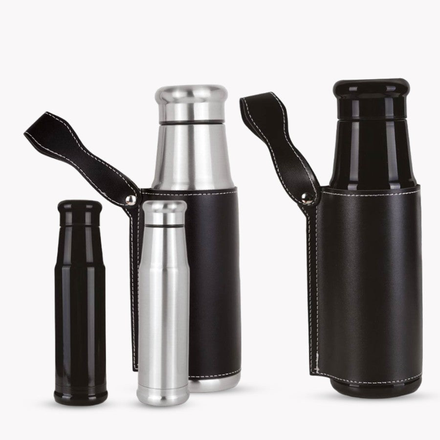 Slim Cola Stainless Steel Vacuum Flask with PU Sleeve | 500 ml Approx - corporate gift by YuBingo