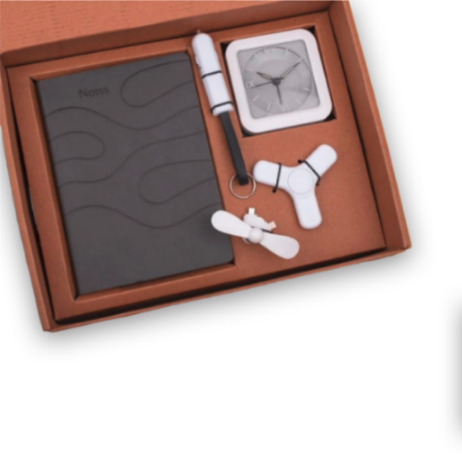 5 In 1 Gray Gift Set: Mobile Fan, Keychain, Spinner, Glow Clock, A5 PU Notebook - corporate gift by YuBingo