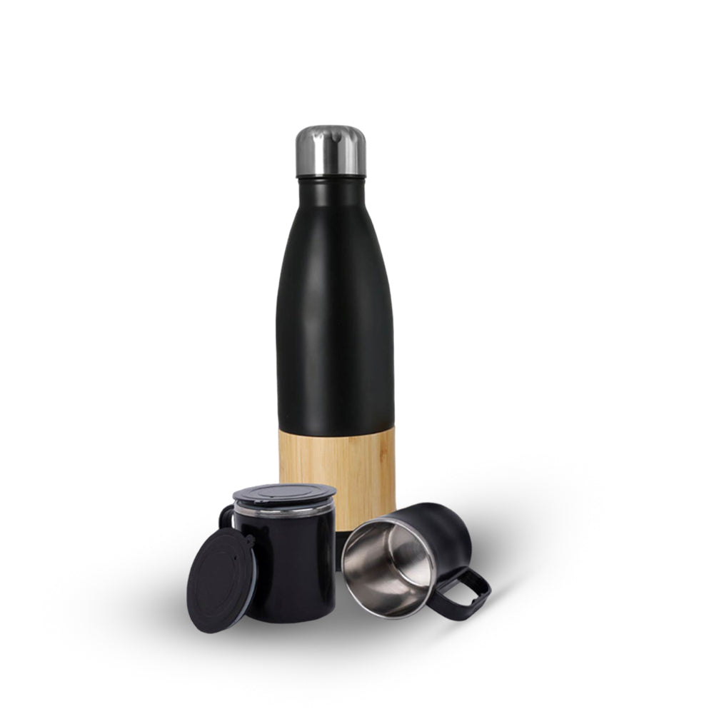 Set Of Bamboo Cola Vacuum Flask With 2 Stainless Steel Cups In Gift Box - corporate gift by YuBingo