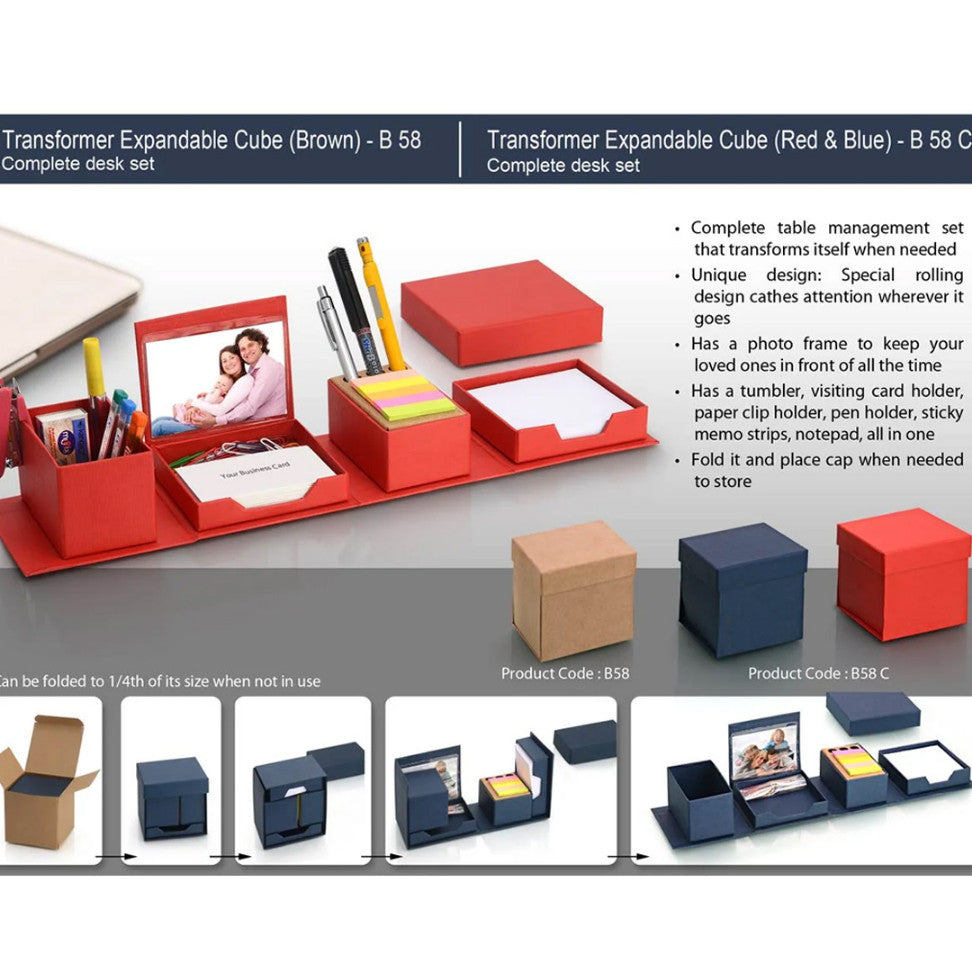 Transformer Expandable Cube: Complete Desk Set (Red/Blue) - corporate gift by YuBingo