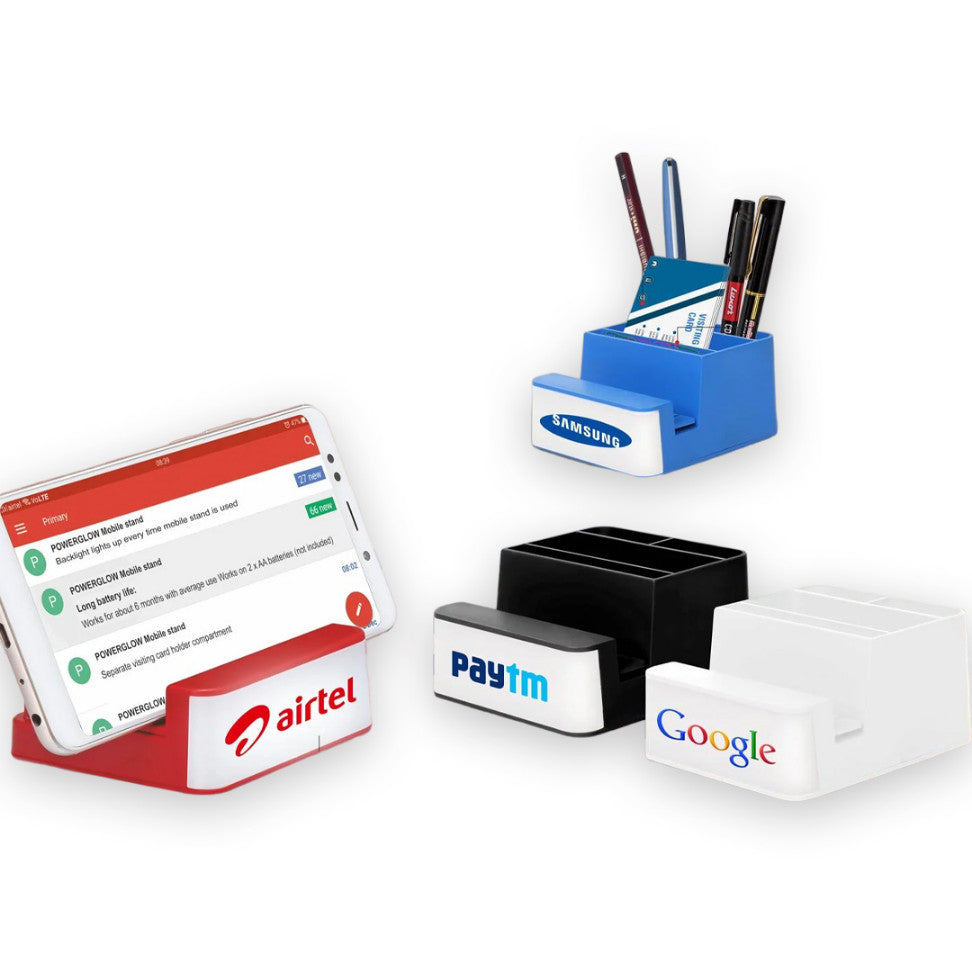 PowerGlow Mobile Stand | With Paper Clip Holder, Visiting Card Holder, and Tumbler - corporate gift by YuBingo