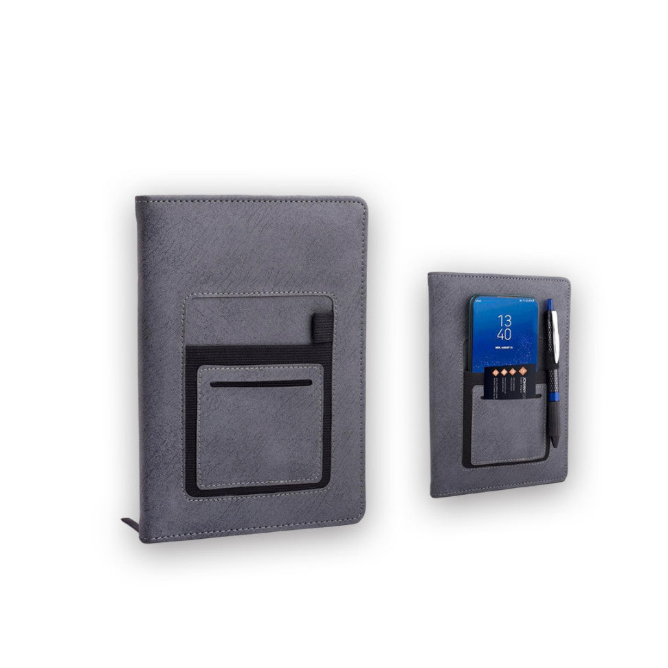 Soft Gray A5 Notebook with Mobile Pocket, Card Holder Pocket & Pen Loop by Castillo Milano - corporate gift by YuBingo