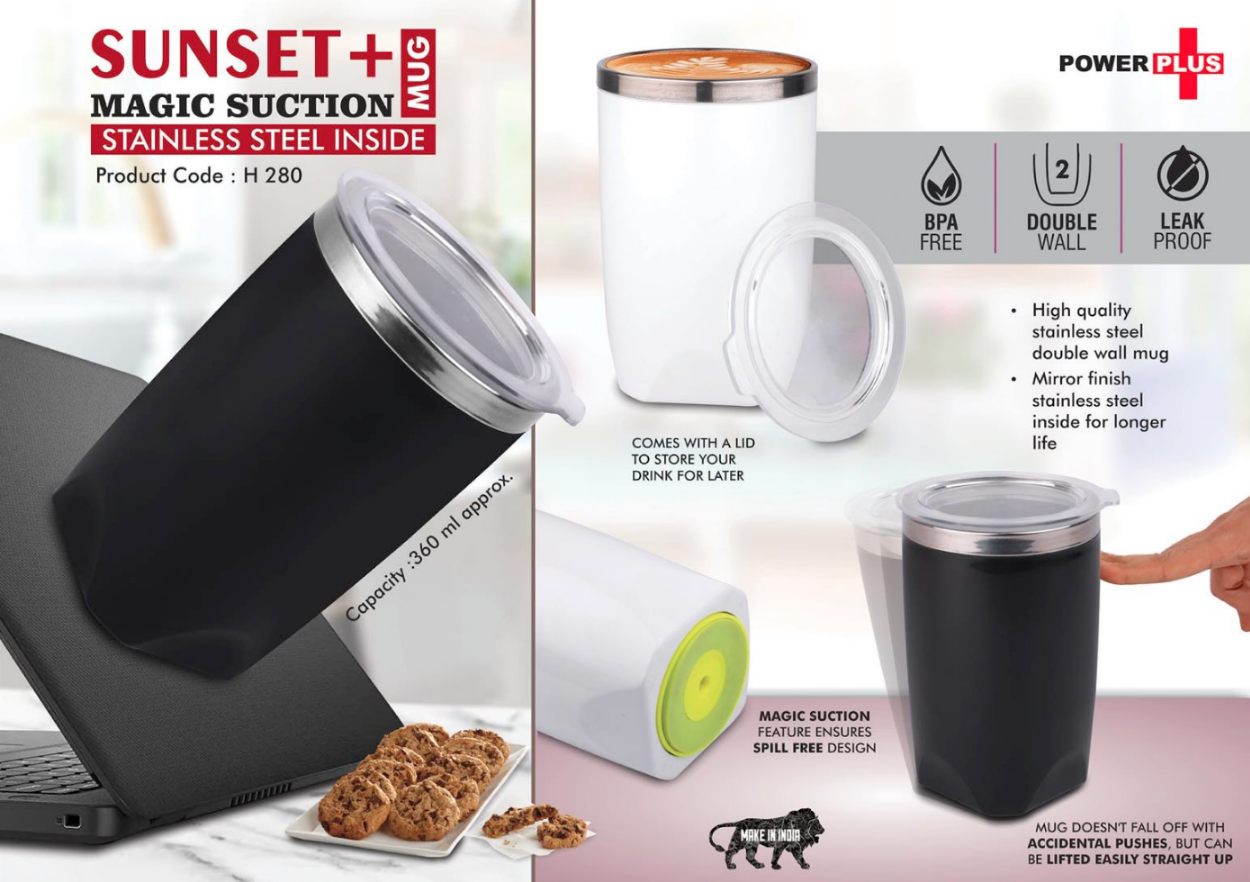 H280 - Sunset+: Magic Suction Mug With Stainless Steel Inside - 360ml - corporate gift by YuBingo