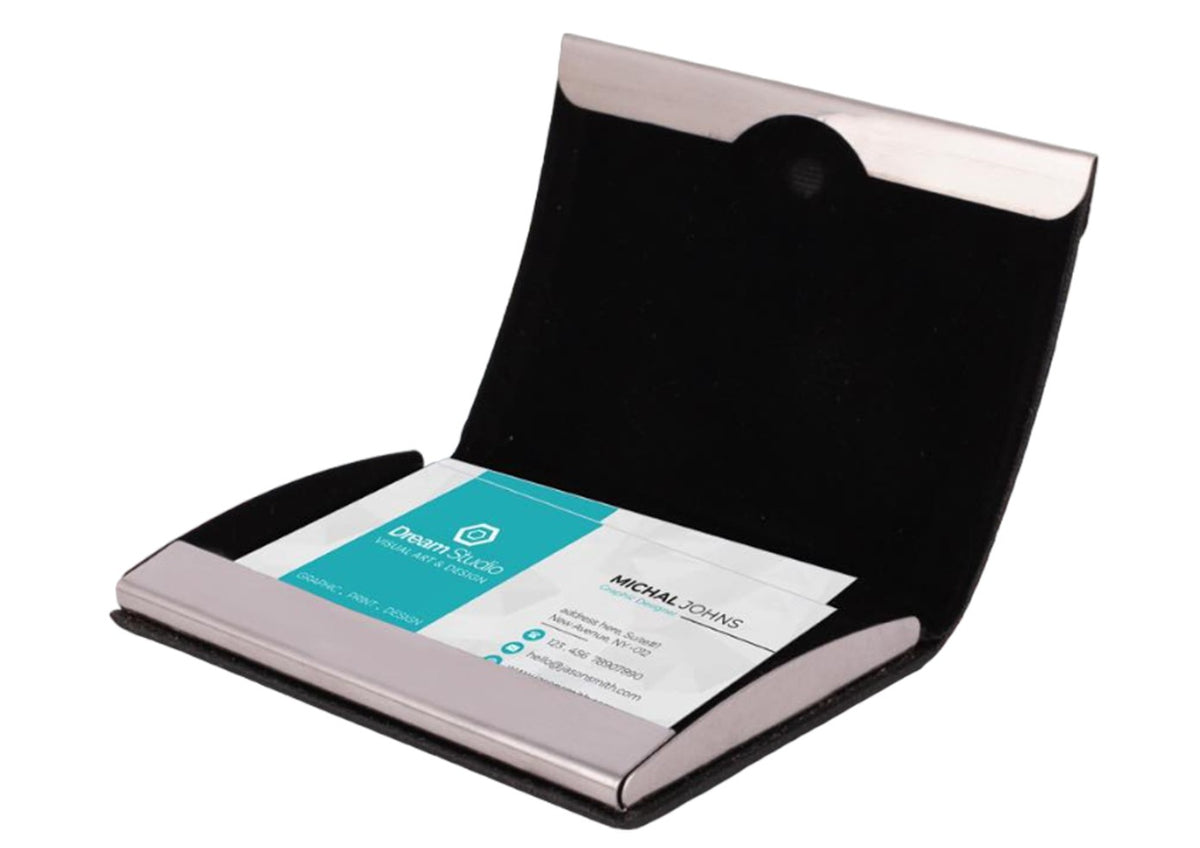 Stainless Steel Magnetic Visiting Card Holder (Black) - corporate gift by YuBingo