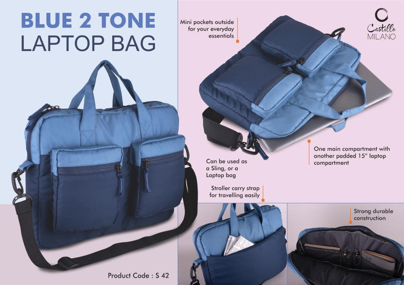 Slim 2 Tone Laptop Bag With Double Outside Pockets - product image 3