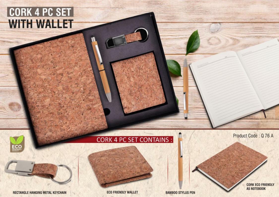 Eco-Friendly Cork 4 Pc Gift Set With Wallet, Pen, Keychain, And Notebook - corporate gift by YuBingo