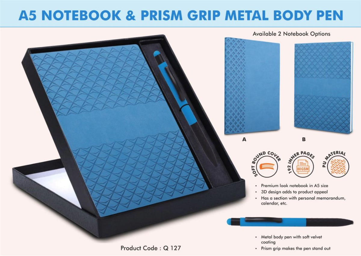 Blue Notebook Gift Set With Prism Pen - Castillo Milano - product image 2