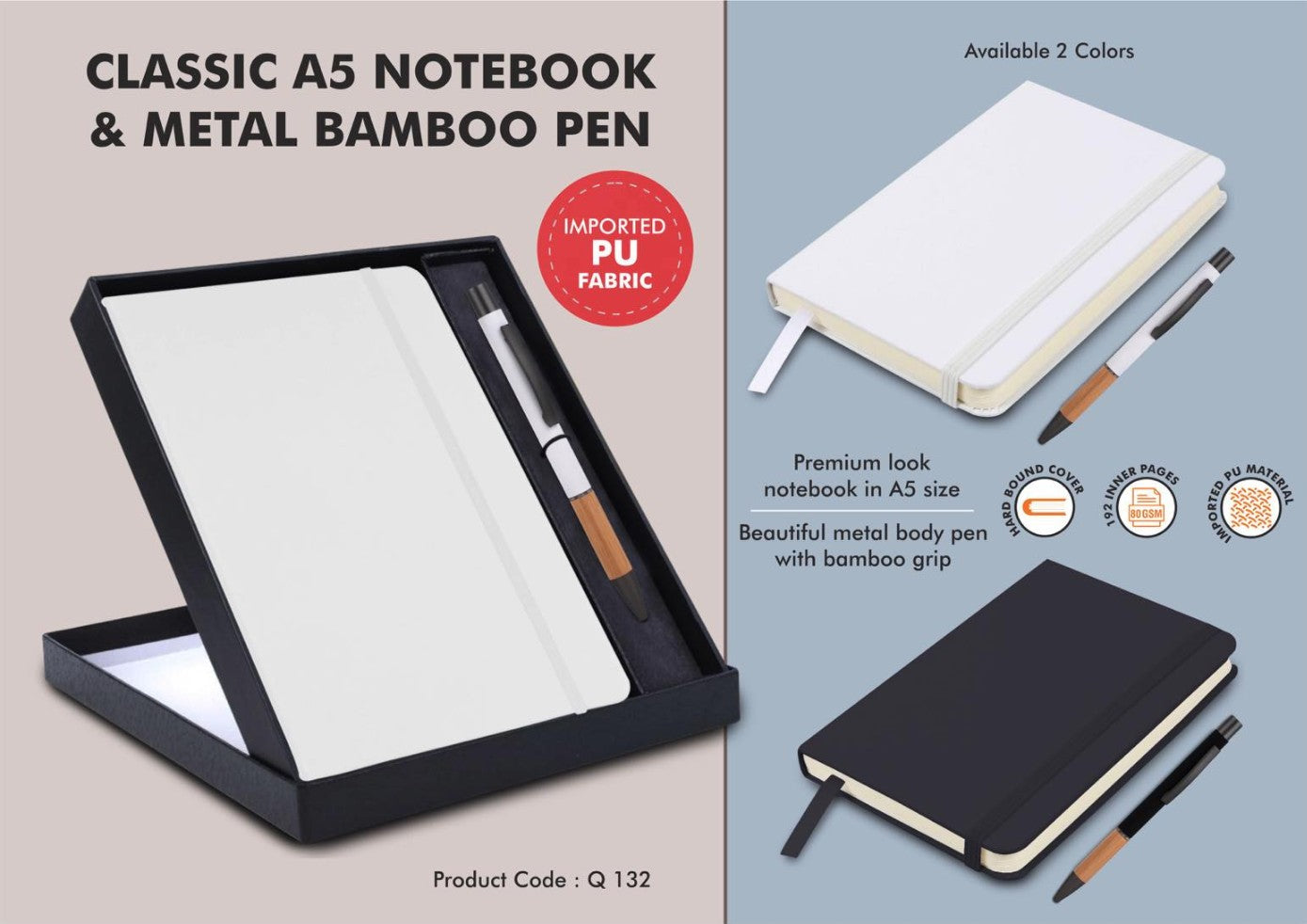 Classic A5 Elastic Notebook Gift Set with Metal Bamboo Pen - corporate gift by YuBingo