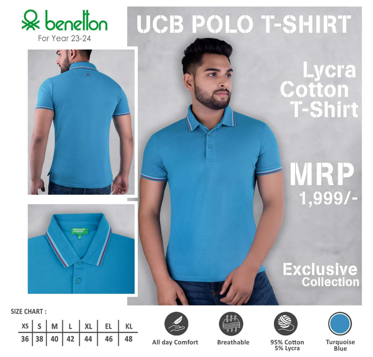 United Colors of Benetton Lycra Cotton Polo T-Shirt - Custom Corporate Gift - product image 2