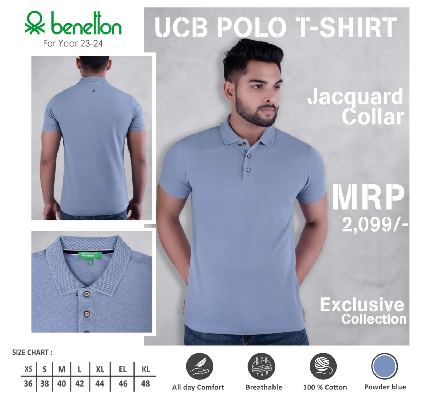 United Colors of Benetton Cotton Jacquard Polo T-Shirt - Custom Corporate Gift - product image 3