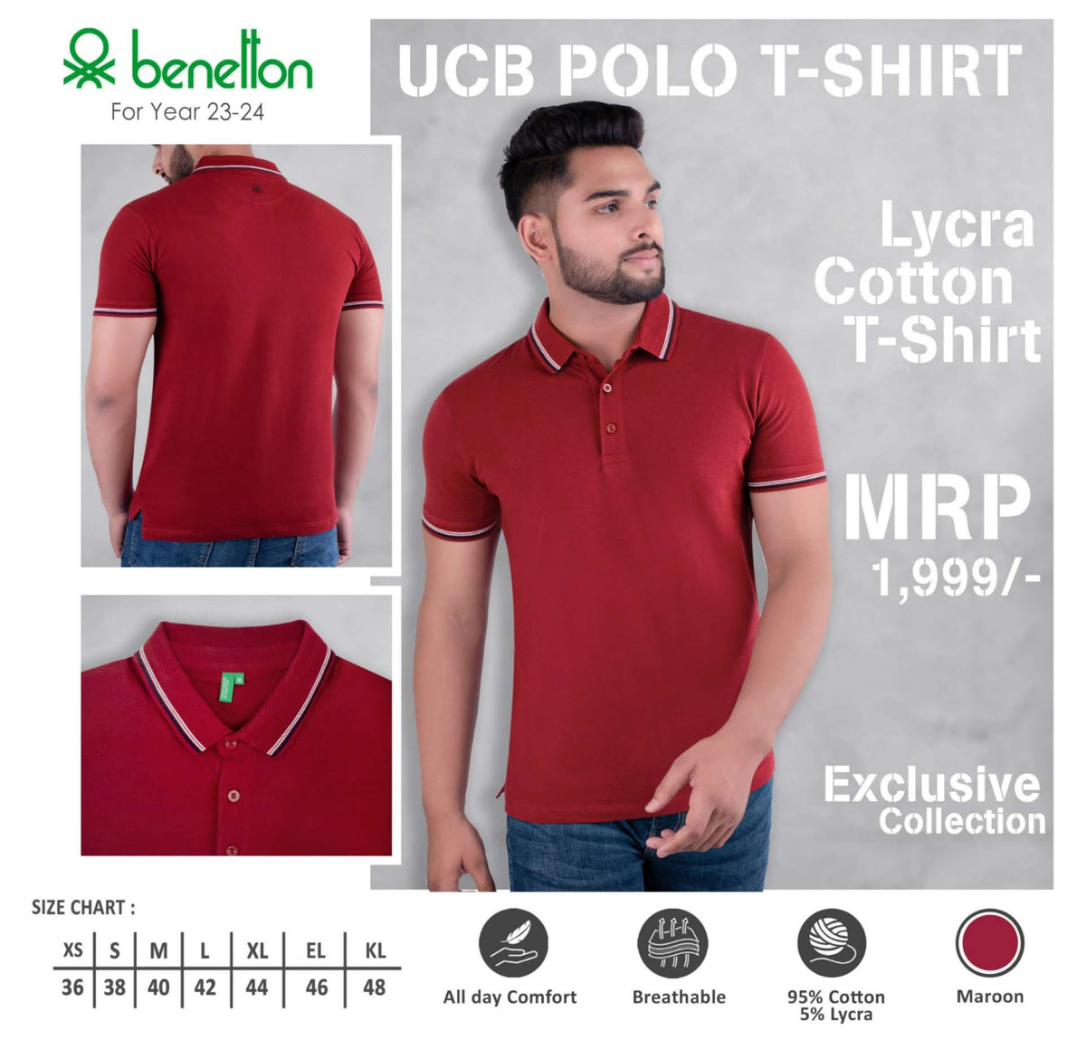 United Colors of Benetton Lycra Cotton Polo T-Shirt - Custom Corporate Gift - product image 3
