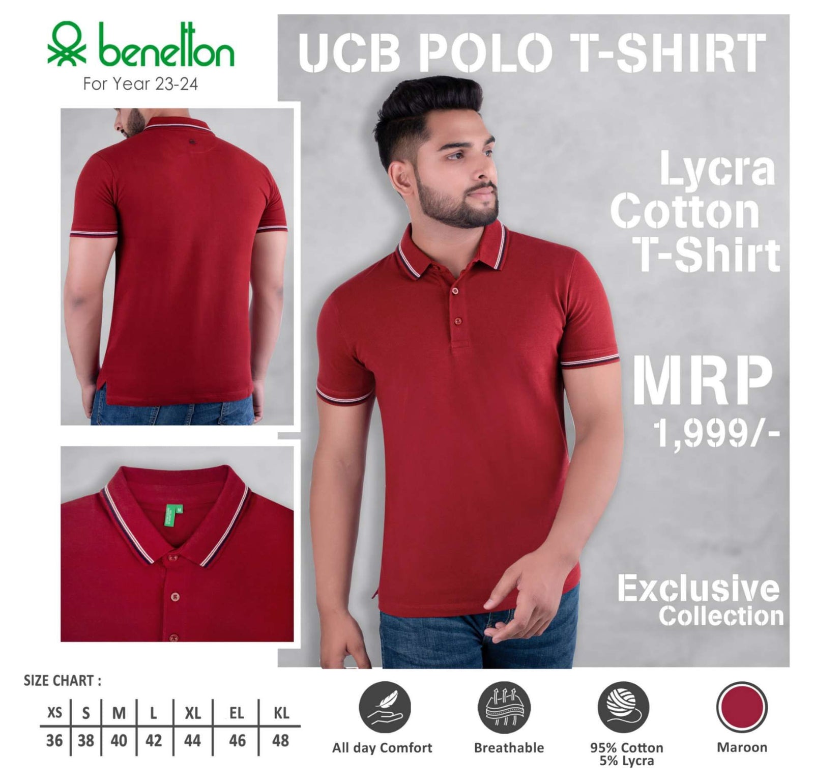 United Colors of Benetton Lycra Cotton Polo T-Shirt - Custom Corporate Gift - product image 3