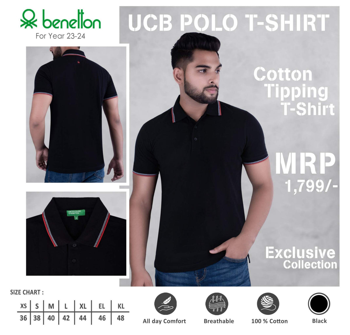United Colors of Benetton Cotton Tipping Polo T-Shirt - Custom Corporate Gift - corporate gift by YuBingo