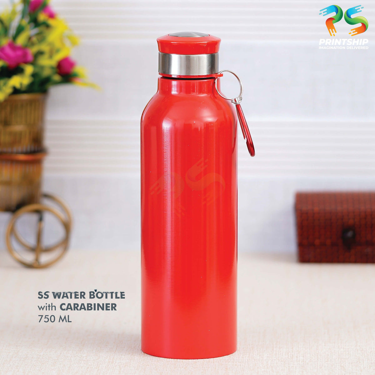Red Stainless Steel Bottle with Carabiner - 750 ML - corporate gift by YuBingo
