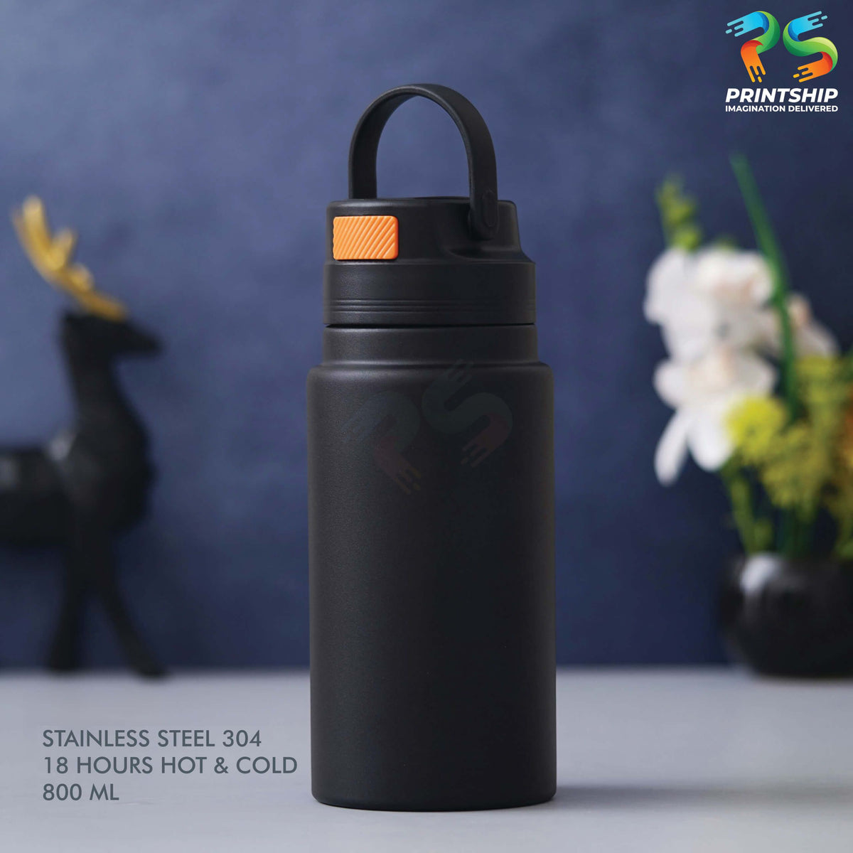 Premium Black Stainless Steel Bottle - 800 ML - corporate gift by YuBingo