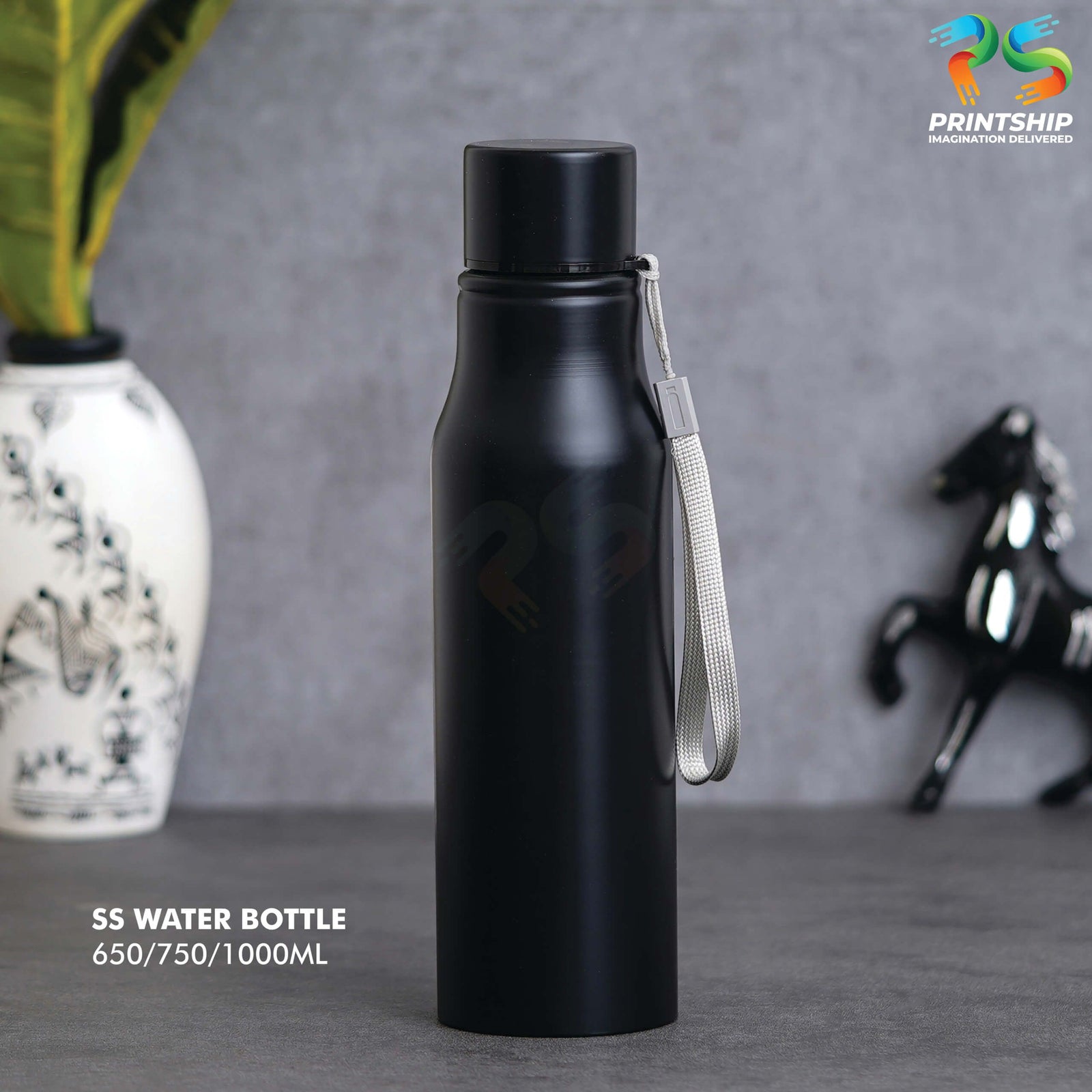 Compact Black Stainless Steel Bottle - 650 ML - corporate gift by YuBingo
