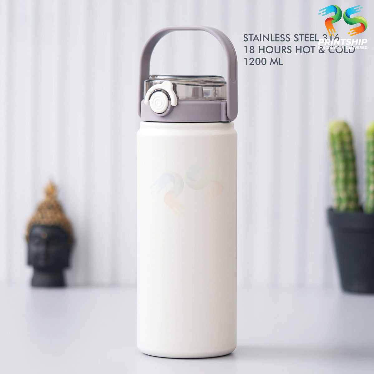 Stylish White Stainless Steel Bottle - 1200 ML - corporate gift by YuBingo