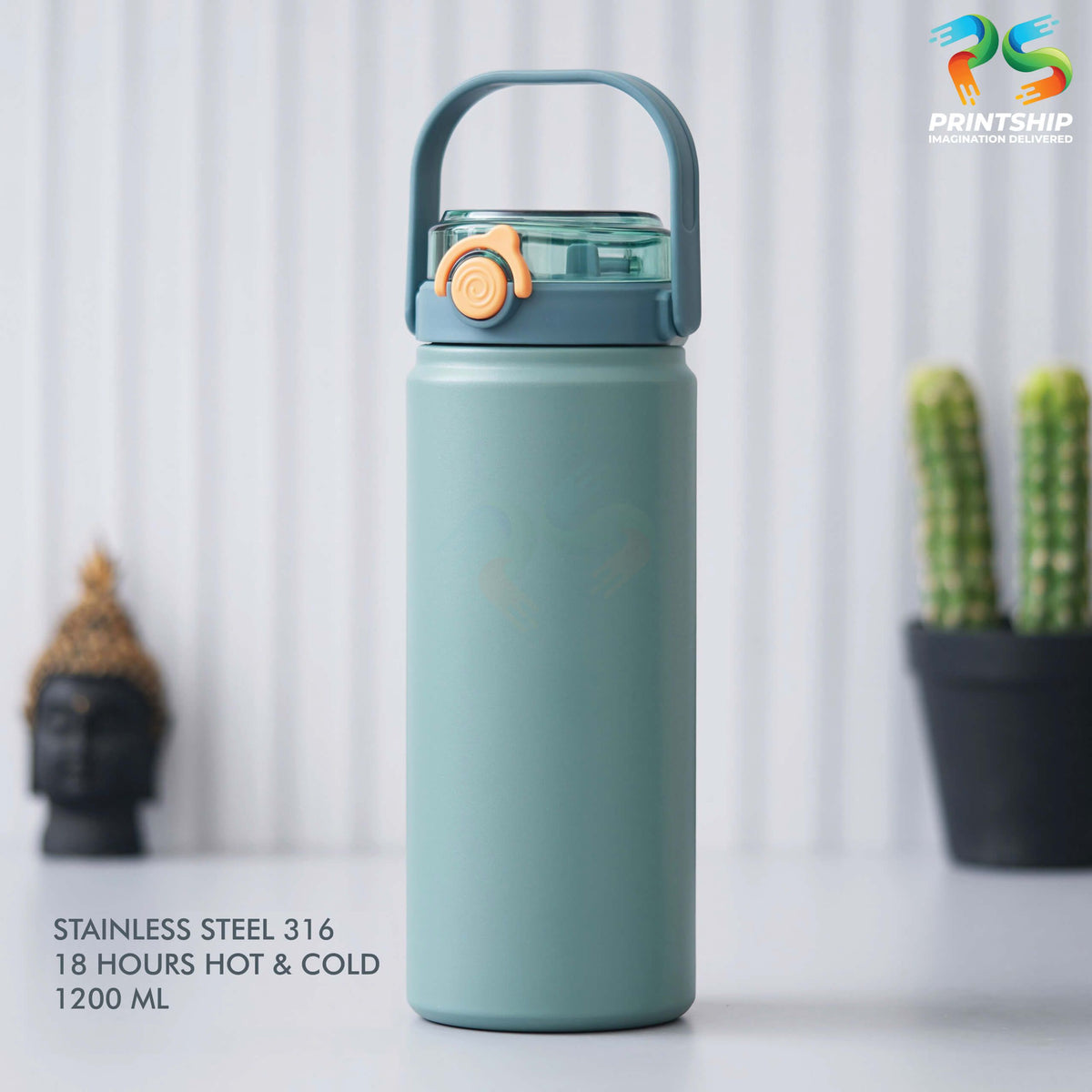 Large Capacity Green Stainless Steel Bottle - 1200 ML - corporate gift by YuBingo