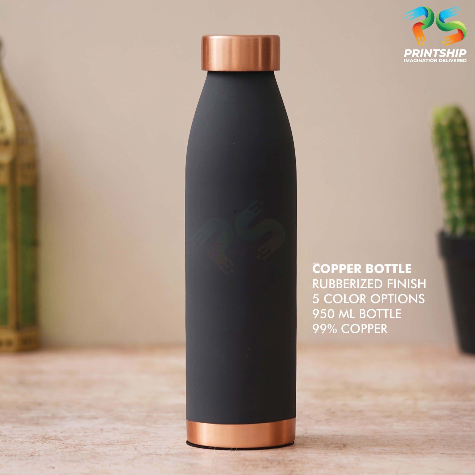 Black Rubberized Finish Copper 950ML Bottle - corporate gift by YuBingo