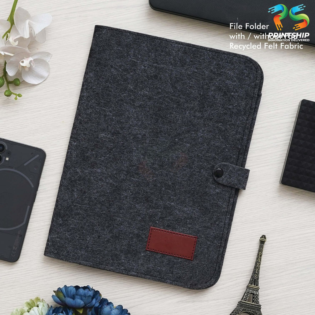 Black Recycled Felt File Folder - corporate gift by YuBingo