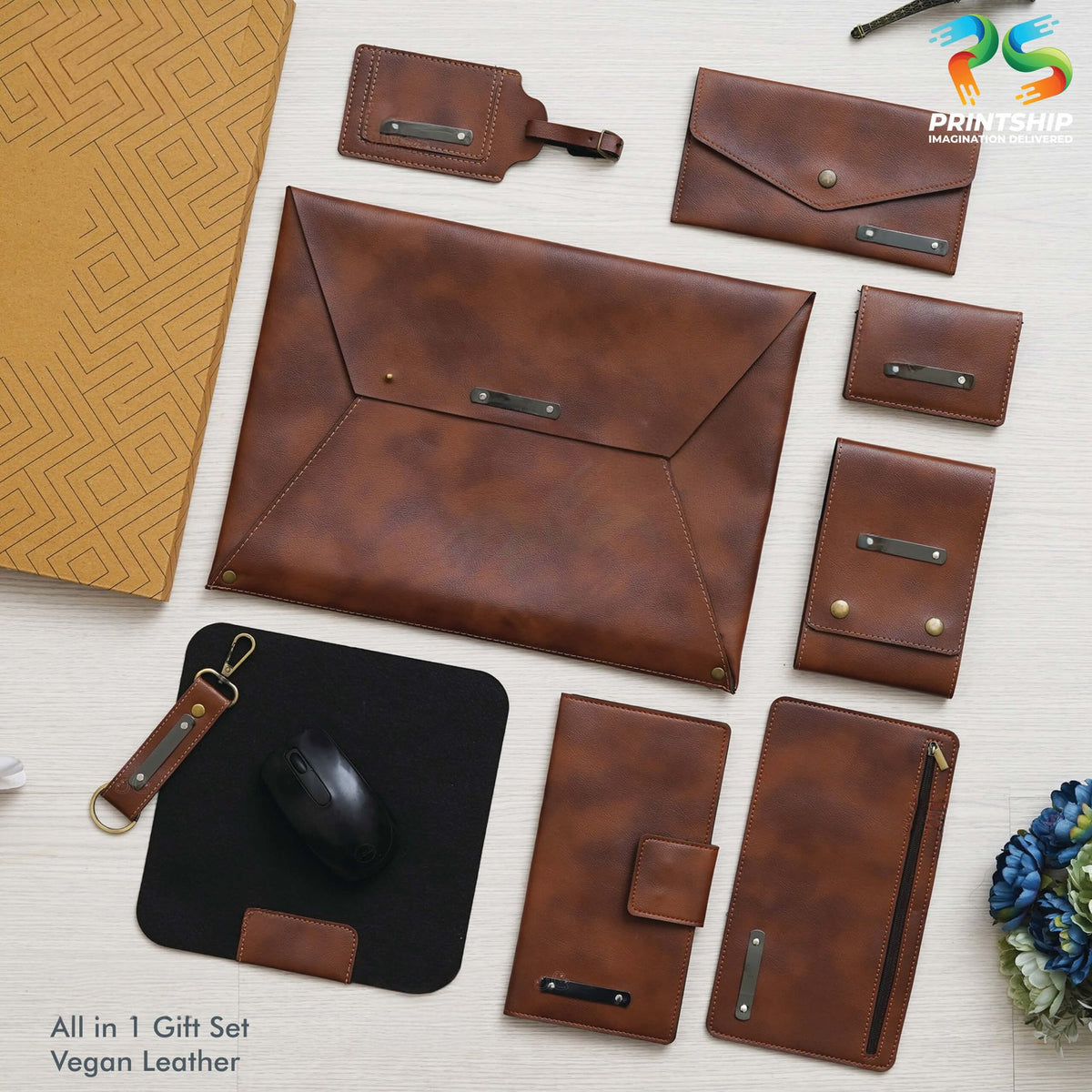 Tan Vegan Leather Office Gift Set - corporate gift by YuBingo