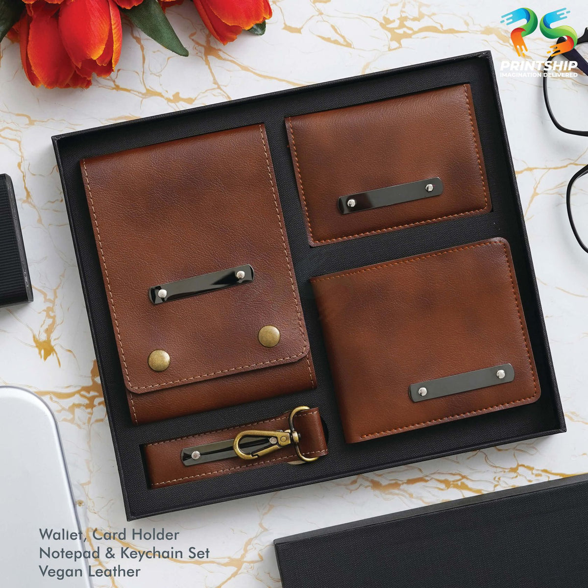 Tan Vegan Leather Notepad Set - corporate gift by YuBingo
