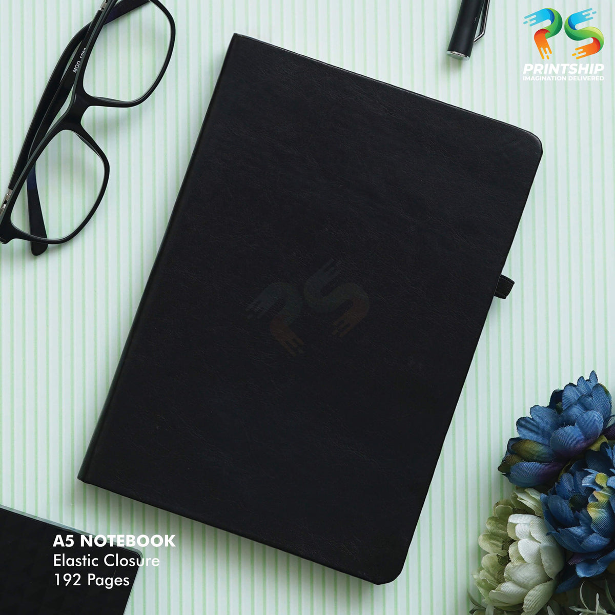 Black A5 PU Notebook with Elastic Closure - corporate gift by YuBingo