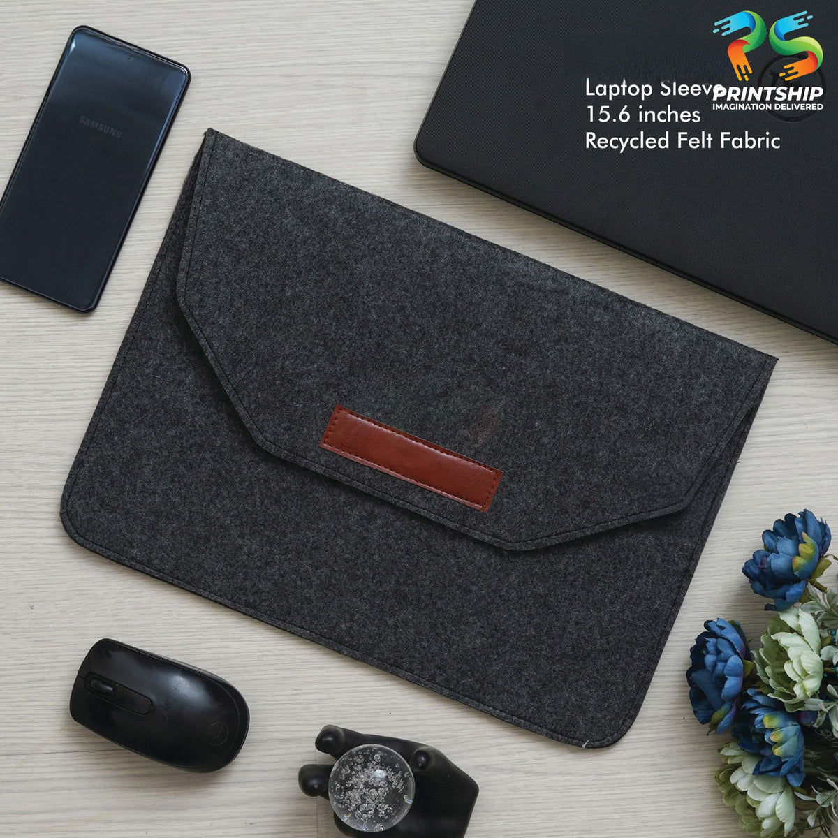 Black Recycled Felt Laptop Sleeve - 15.6 Inch - corporate gift by YuBingo