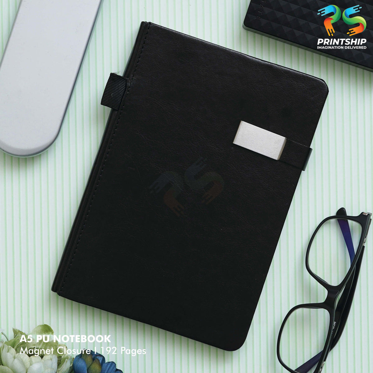Black A5 PU Notebook with Magnet Closure - corporate gift by YuBingo