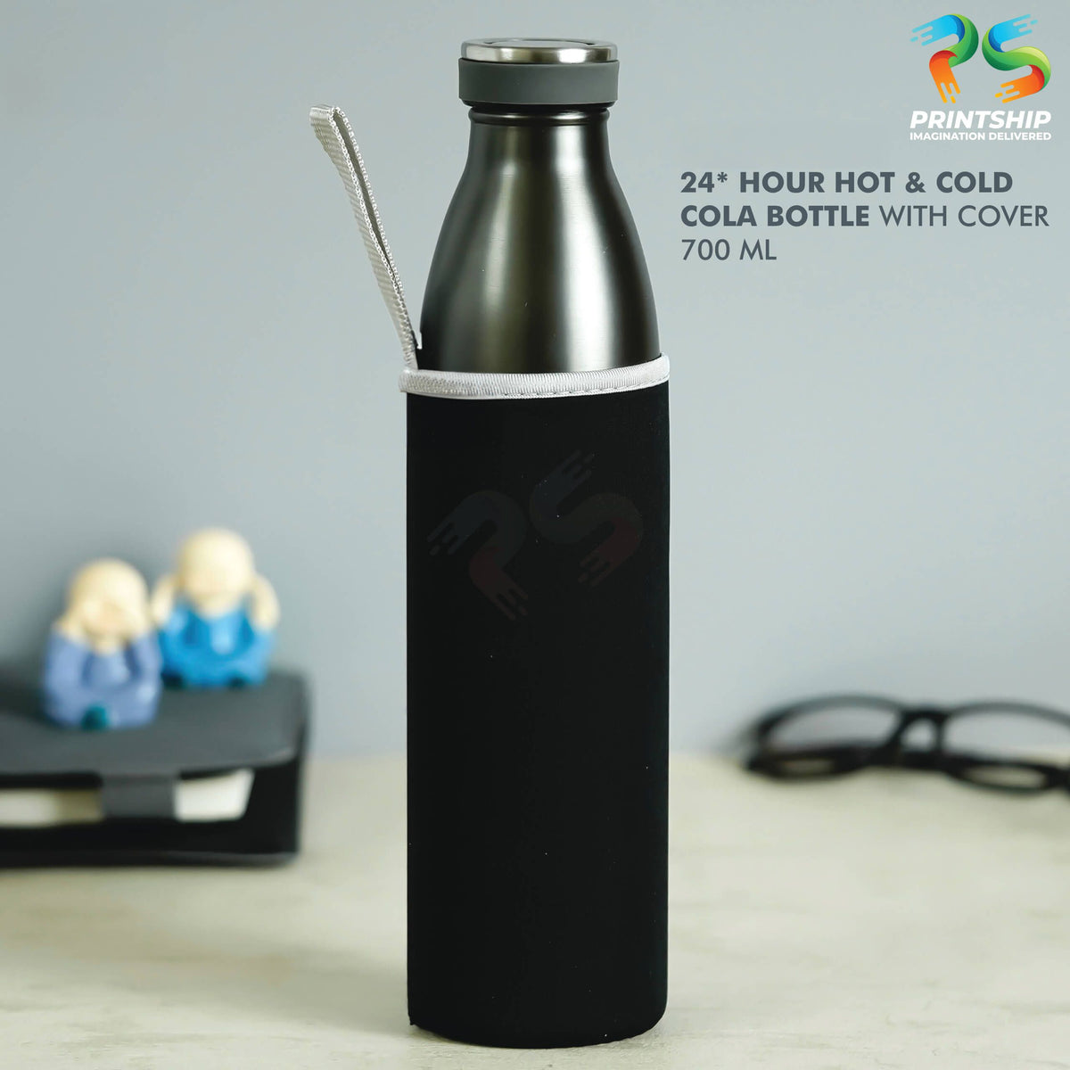 Black Stainless Steel 700ML 24 Hours Hot & Cold Bottle - corporate gift by YuBingo