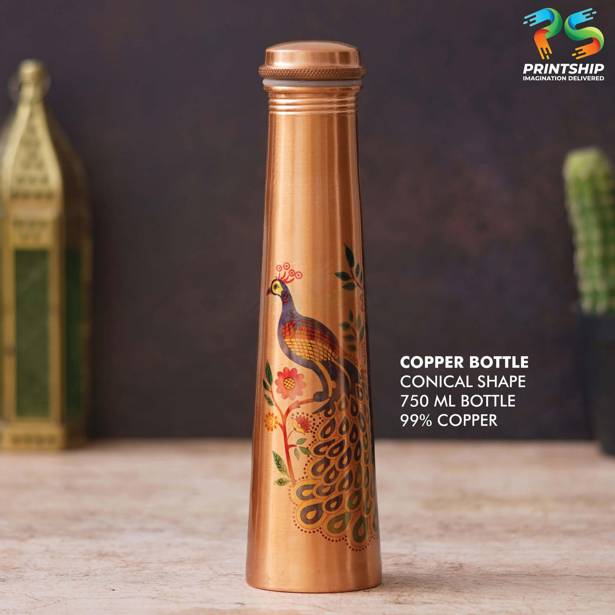 Conical Copper Traditional Print 750ML Bottle - corporate gift by YuBingo