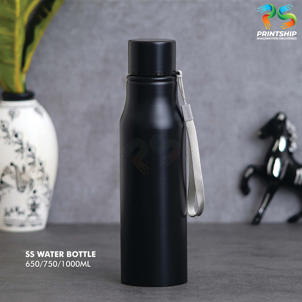 Compact Black Stainless Steel Bottle - 650 ML - corporate gift by YuBingo