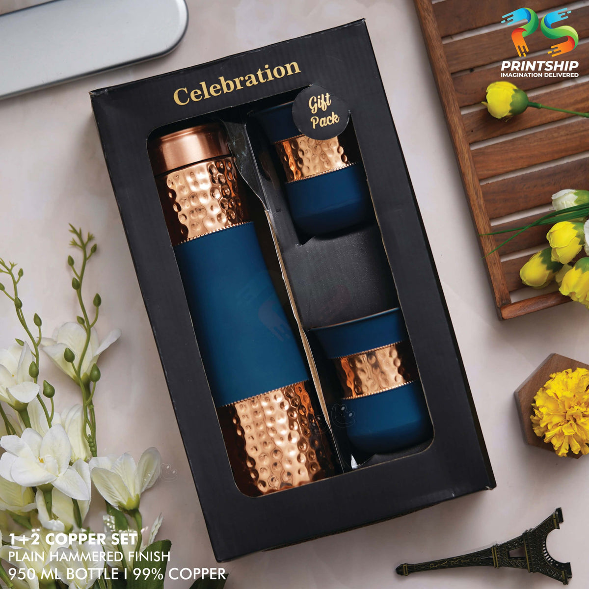 Blue Hammered Rubberized Copper Gift Set - corporate gift by YuBingo