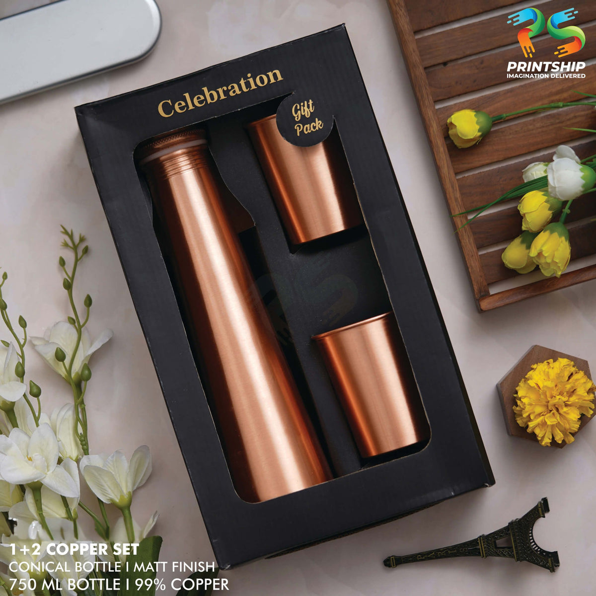 Copper Matt Finish Conical Bottle Gift Set - corporate gift by YuBingo