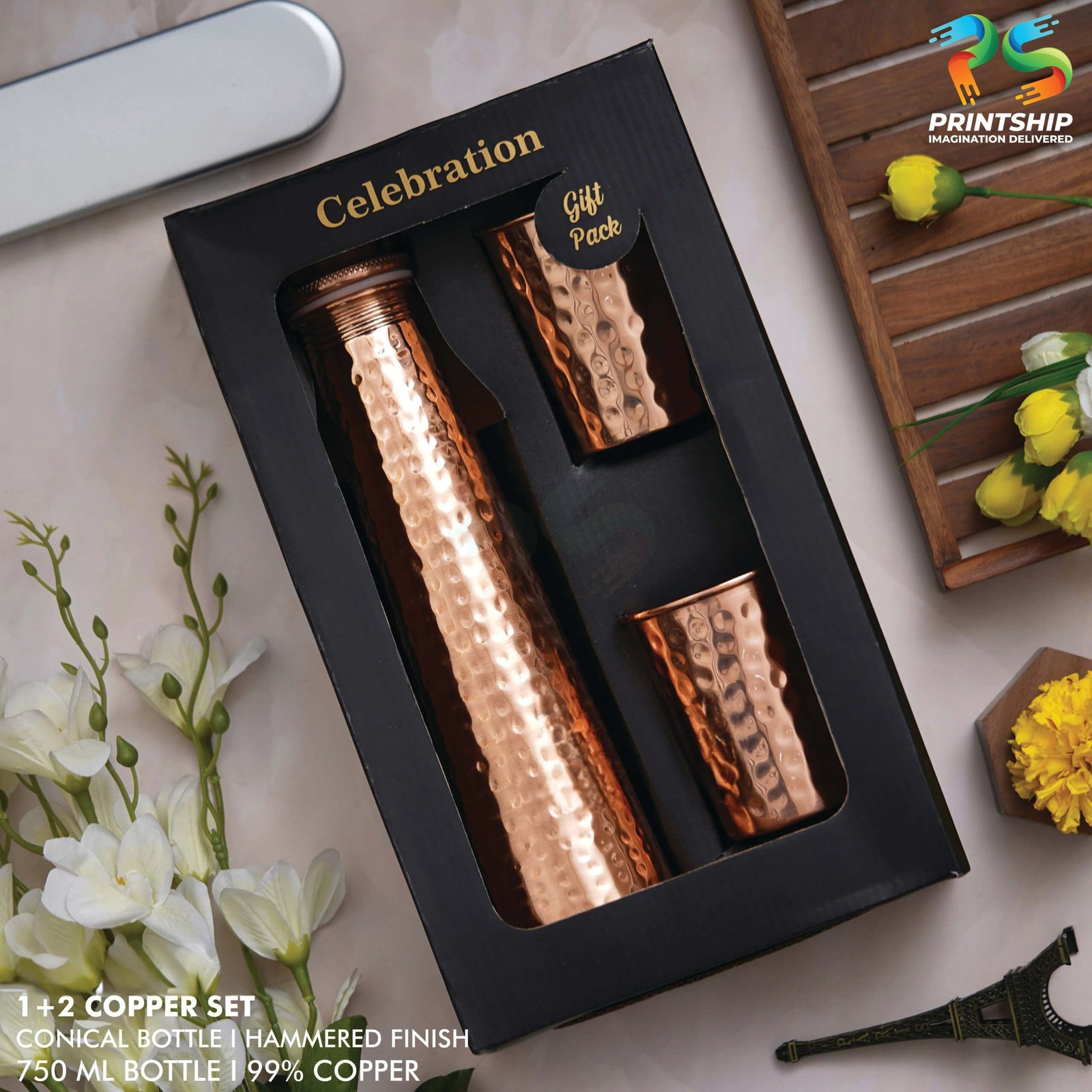 Copper Hammered Finish Conical Bottle Gift Set - corporate gift by YuBingo