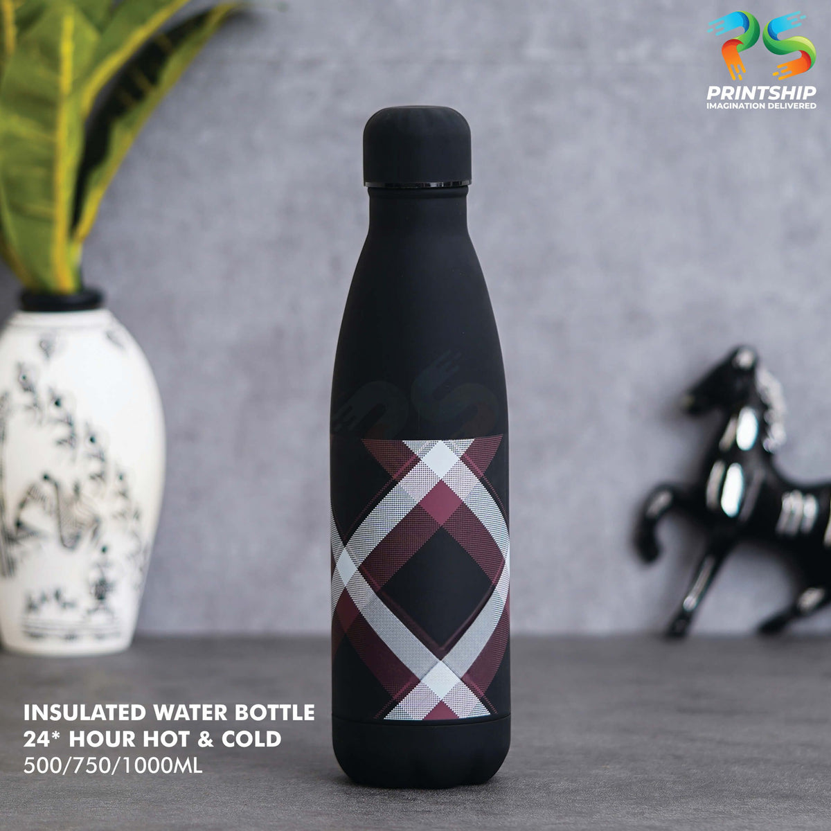 Black Stainless Steel Insulated Water Bottle - 750ML - corporate gift by YuBingo