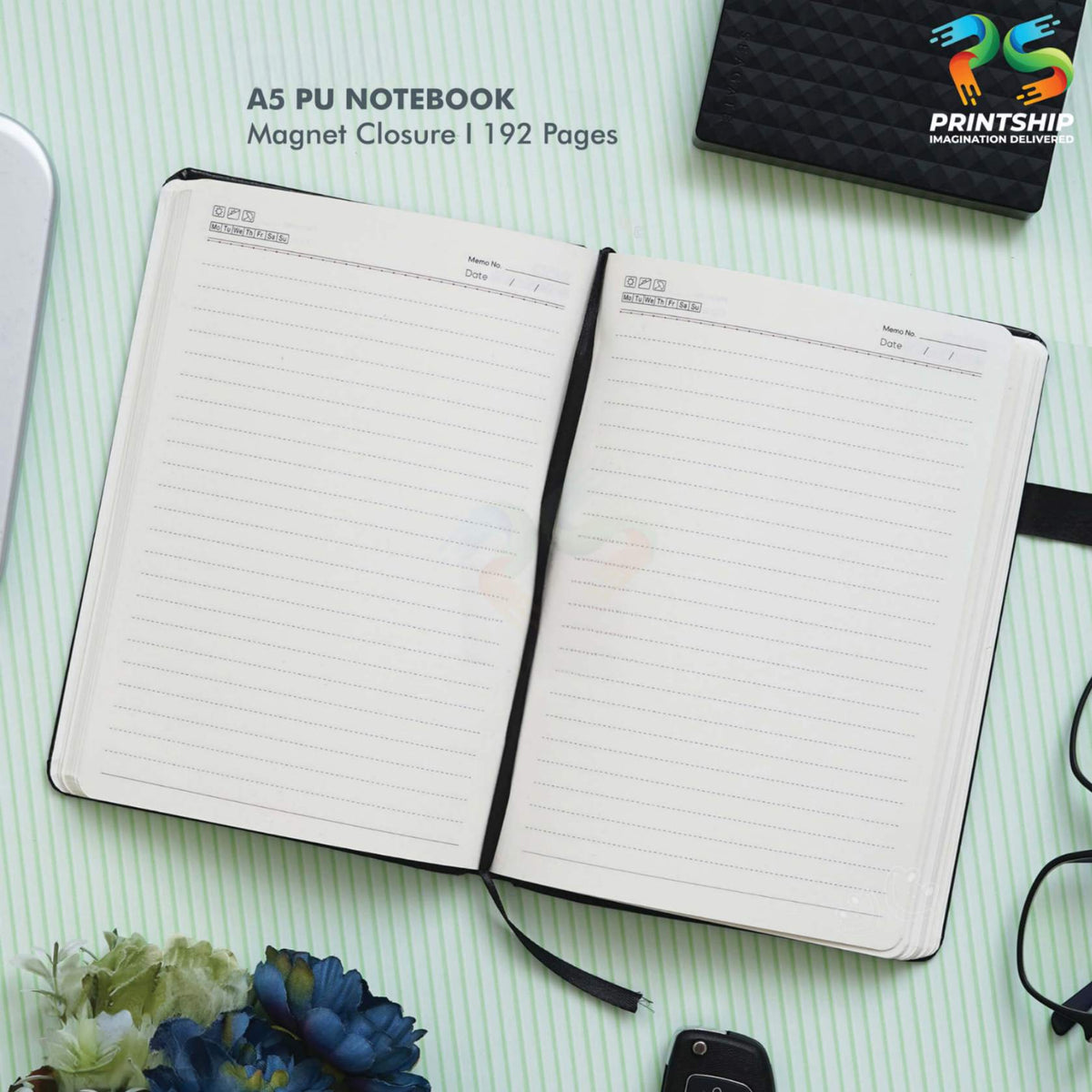 Black A5 PU Notebook with Magnet Closure - product image 2